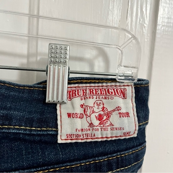 True Religion Stella Skinny Jeans Dark Wash Orange Embroidered Size 28 Q2 - Picture 6 of 10
